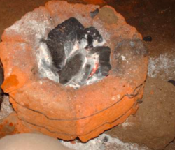 As built stove with buring charcoal
